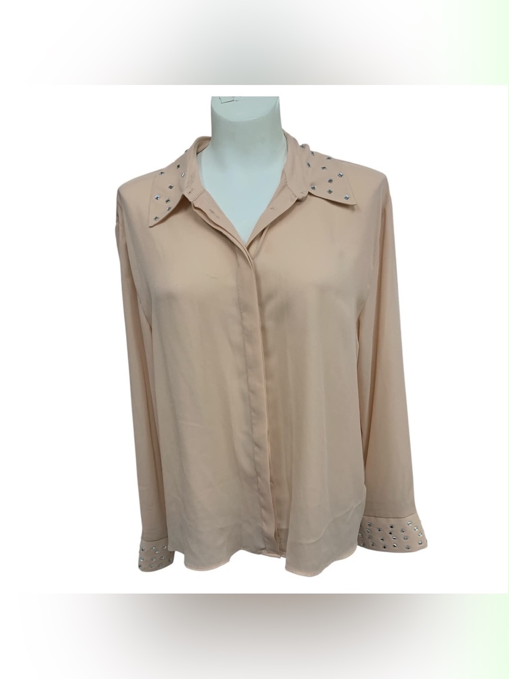 Zara Peach Stud-Accent Button-Down Blouse Size L